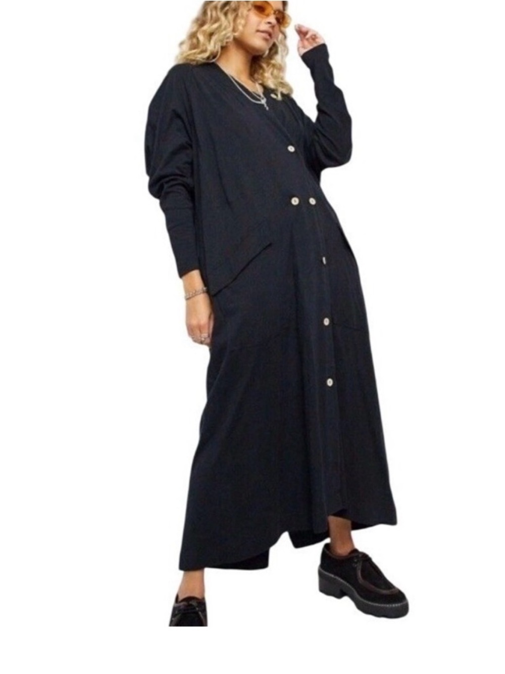 Free People Black Button-Front Maxi Dress